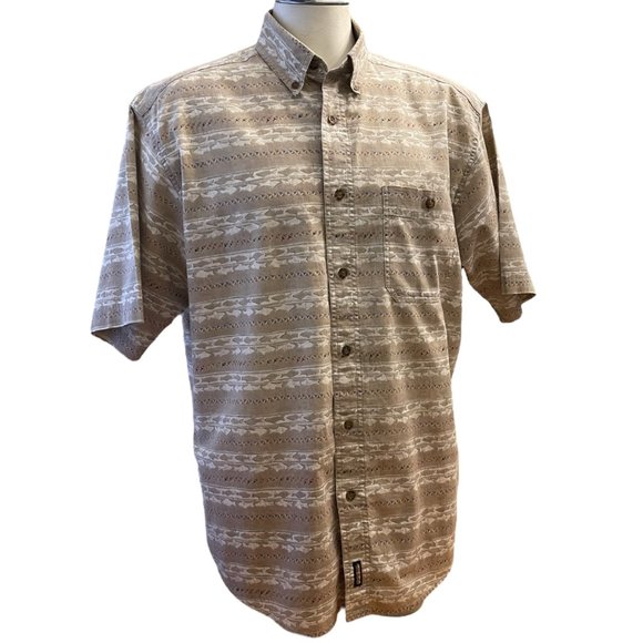 John Rich And Bros Woolrich Mens Shirt Large Short Sleeve Fish All Over Print - Picture 1 of 10